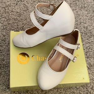 Little Girls white wedge dress shoes